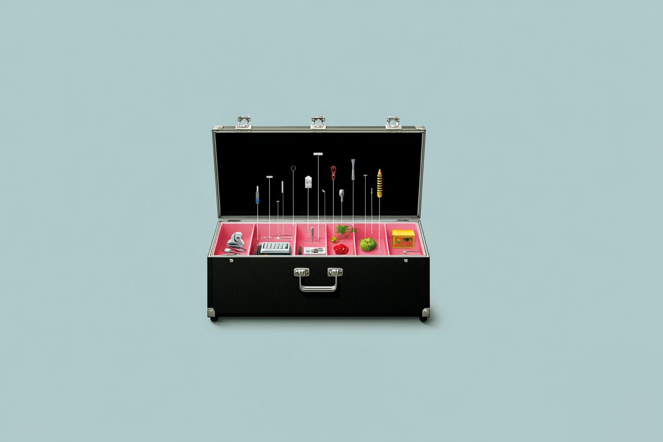 Illustration of a modern toolbox filled with symbolic tools