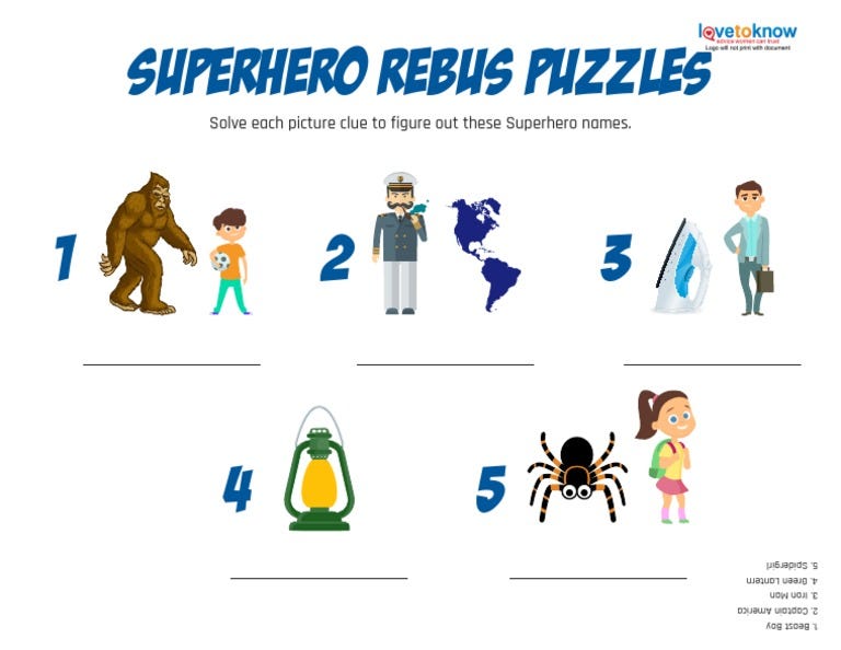 Superhero Rebus Puzzles | PDF Superhero Rebus Puzzles | PDF