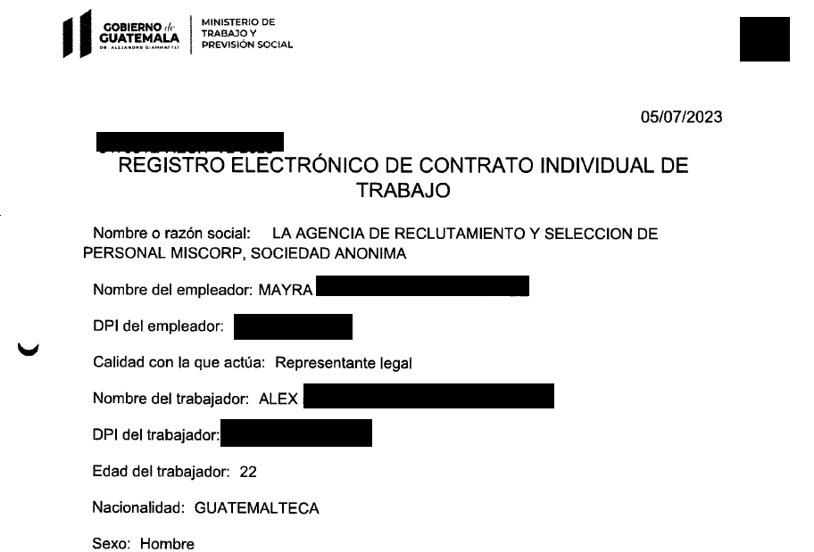 Registro Electrónico de Contrato Individual de Trabajo Registro Electrónico de Contrato Individual de Trabajo