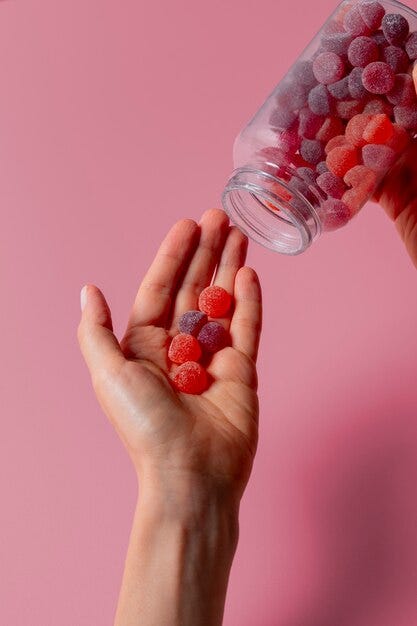 Vibrant and appetizing display of protein gummies