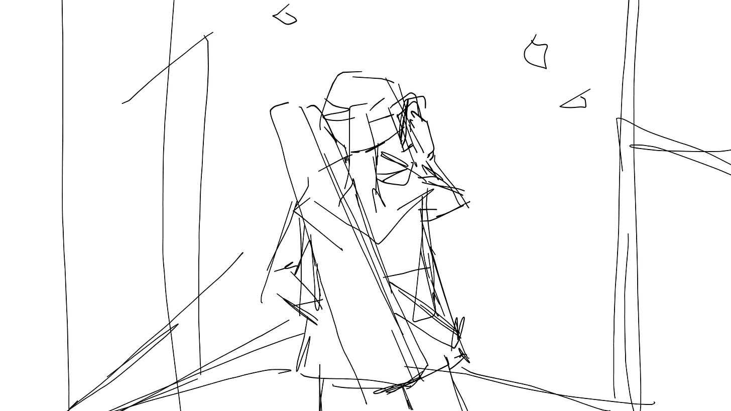 CG sketch of girl making a phone call