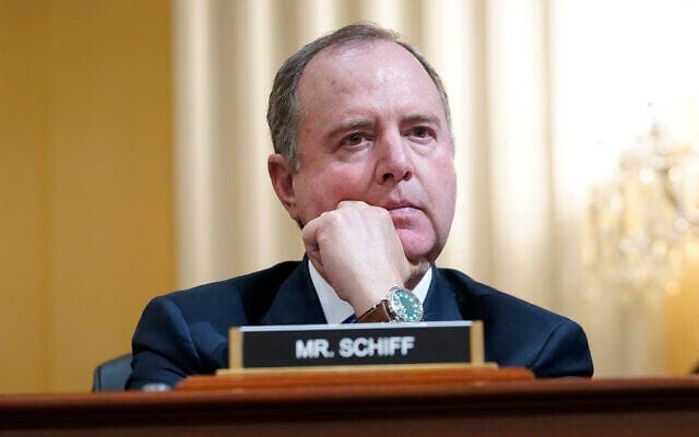 Rep. Adam Schiff, a Democrat from California, listens as the House select committee investigating the January 6 attack on the US Capitol continues to reveal its findings of a year-long investigation, at the Capitol in Washington, June 13, 2022. (Susan Walsh/AP) Rep. Adam Schiff, a Democrat from California, listens as the House select committee investigating the January 6 attack on the US Capitol continues to reveal its findings of a year-long investigation, at the Capitol in Washington, June 13, 2022. (Susan Walsh/AP)