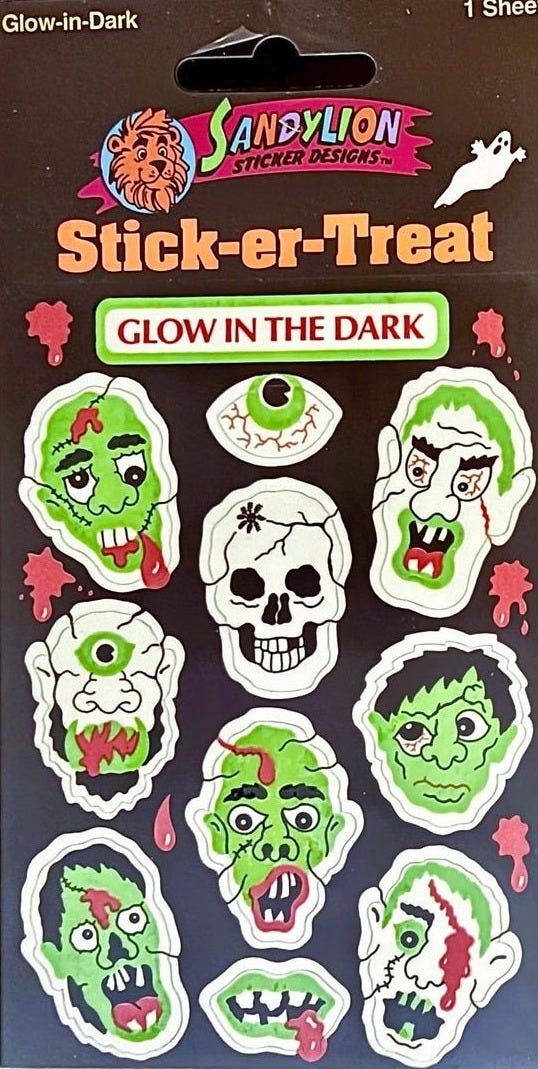 Glow in the Dark MONSTER, ZOMBIE Maxi Sandylion Stickers *Rare Vintage* ~New in Original Package~ image 1