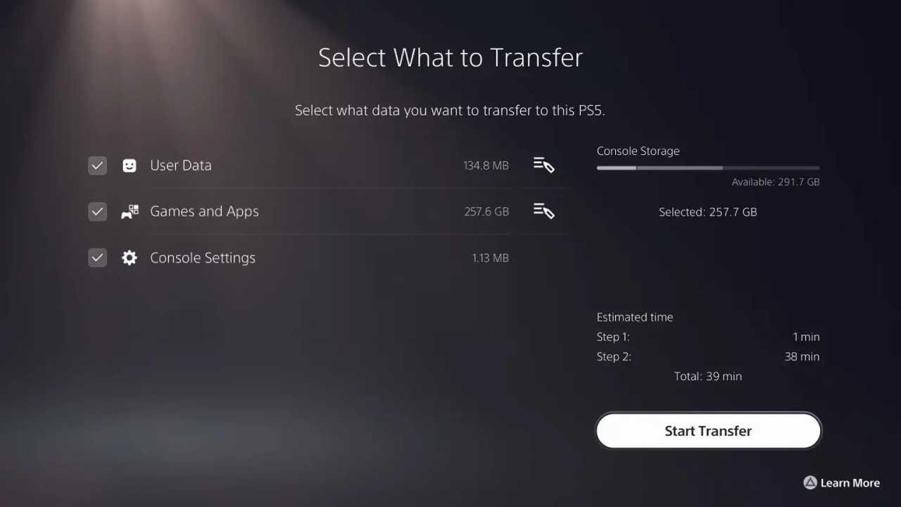 PS5 to PS5 data transfer menu PS5 to PS5 data transfer menu