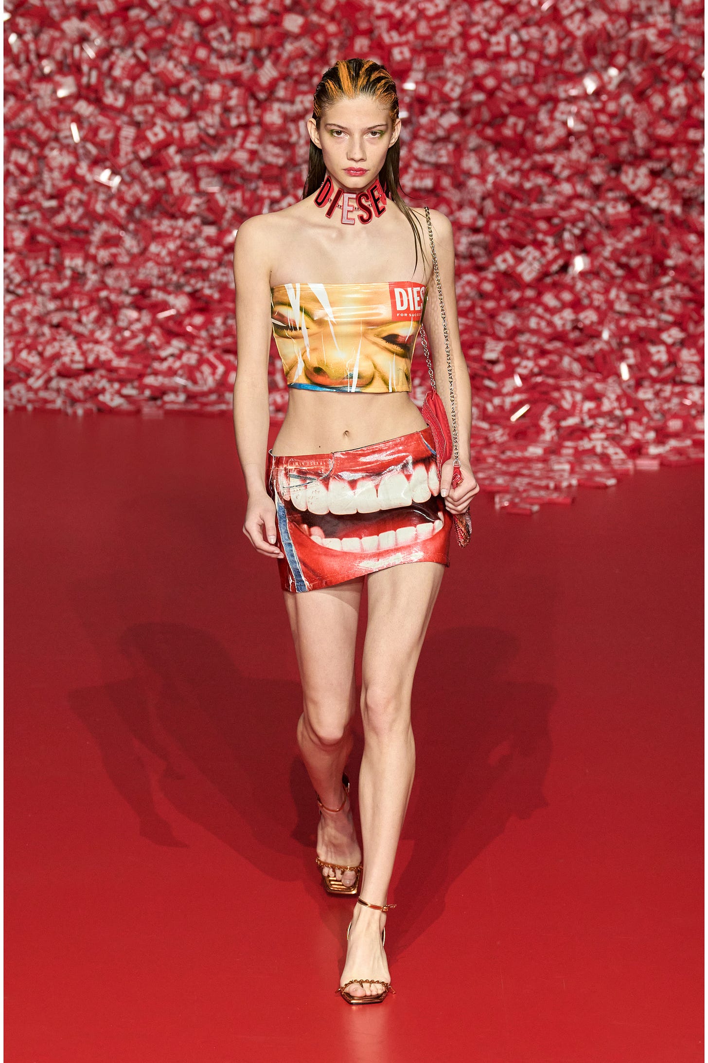 Women's Denim mini skirt with Smiley Faces print | Multicolor | Diesel Women's Denim mini skirt with Smiley Faces print | Multicolor | Diesel