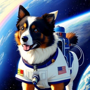 Miniature American Shepherd in a US Space Suit