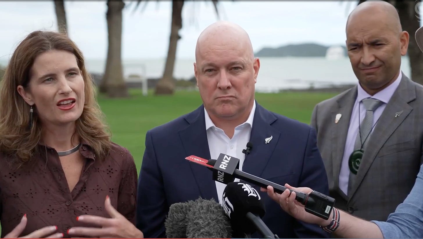 Nicola Willis, Christopher Luxon, and Tama Potaka.