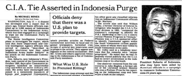 NYT: C.I.A. Tie Asserted in Indonesia Purge