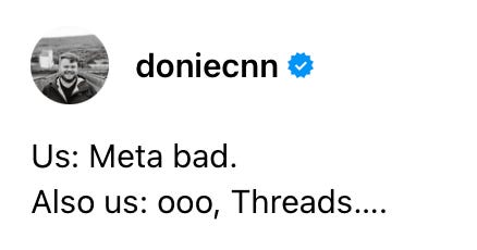 Post by DonieCnn on Threads about the new app