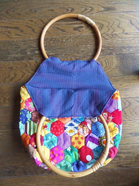 Wooden Handle Patchwork Bag Wooden Handle Patchwork Bag