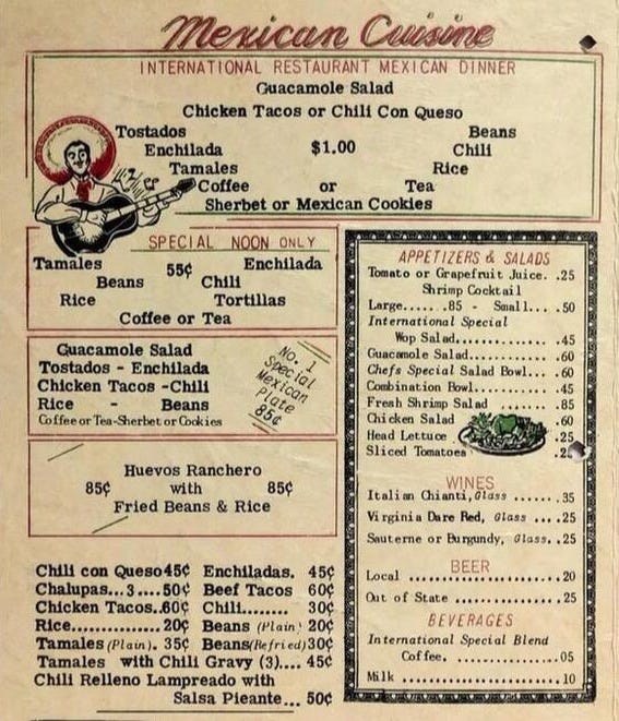 Vintage Mexican Restaurant Menu