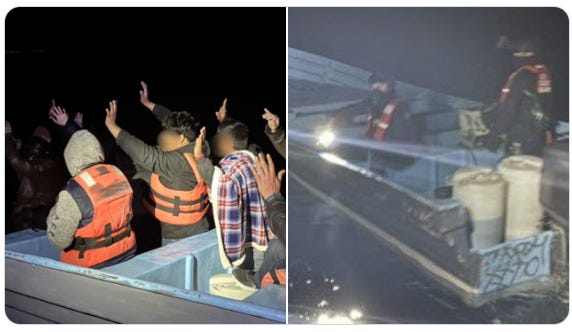 A Coast Guard Law Enforcement Detachment takes 20 illegal aliens into custody off the California coast near San Diego on February 22, 2026. 