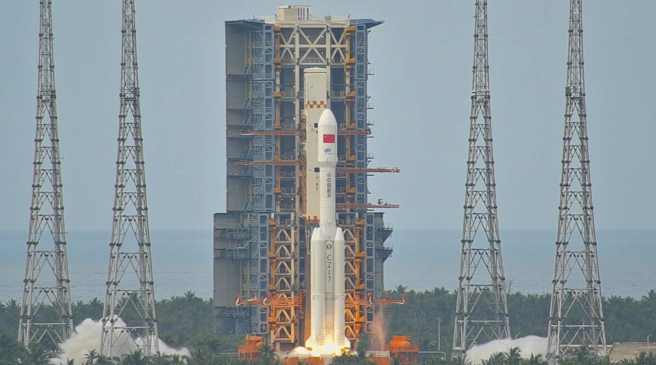 The Long March 7 Y11 launch vehicle seen at the moment of engine ignition at the Wenchang Space Launch Site on May 11th 2026.