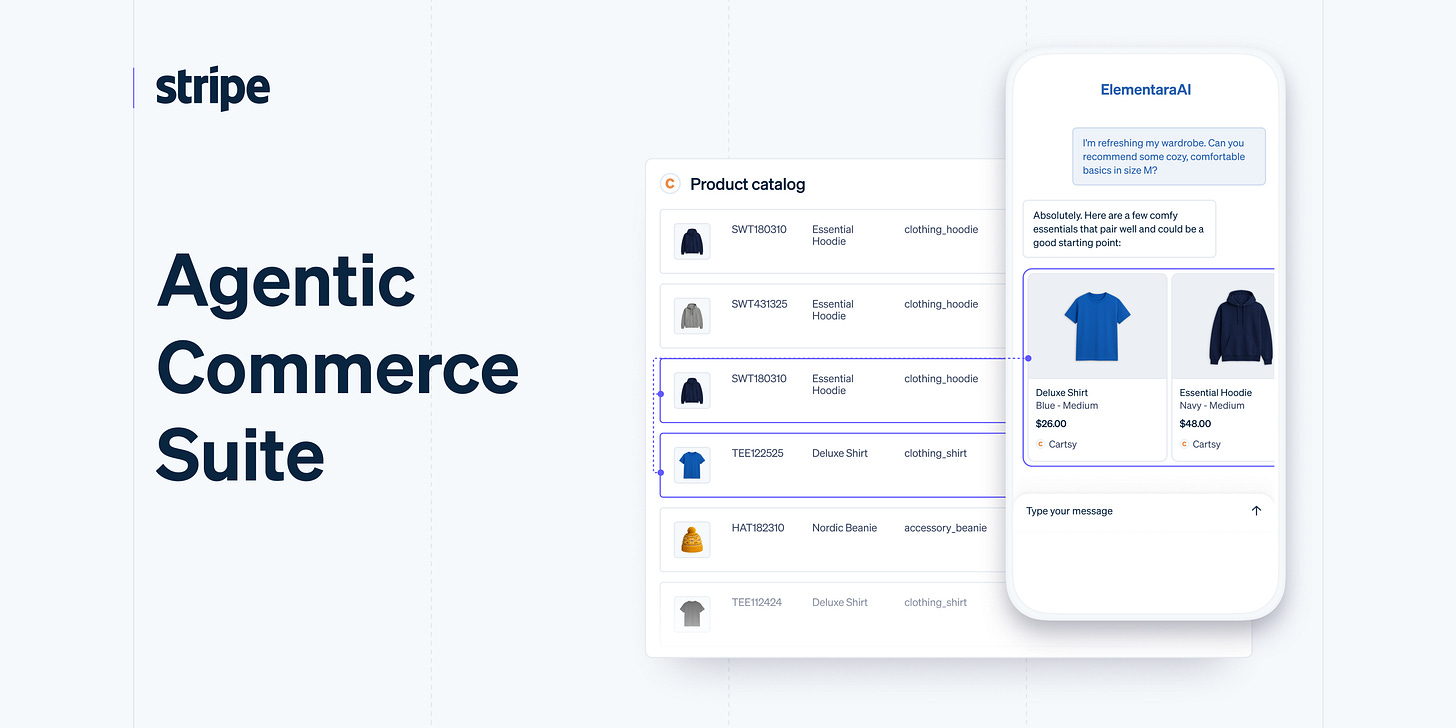 Stripe launches the Agentic Commerce Suite to help every business thrive in the AI-enabled commerce era Stripe launches the Agentic Commerce Suite to help every business thrive in the AI-enabled commerce era