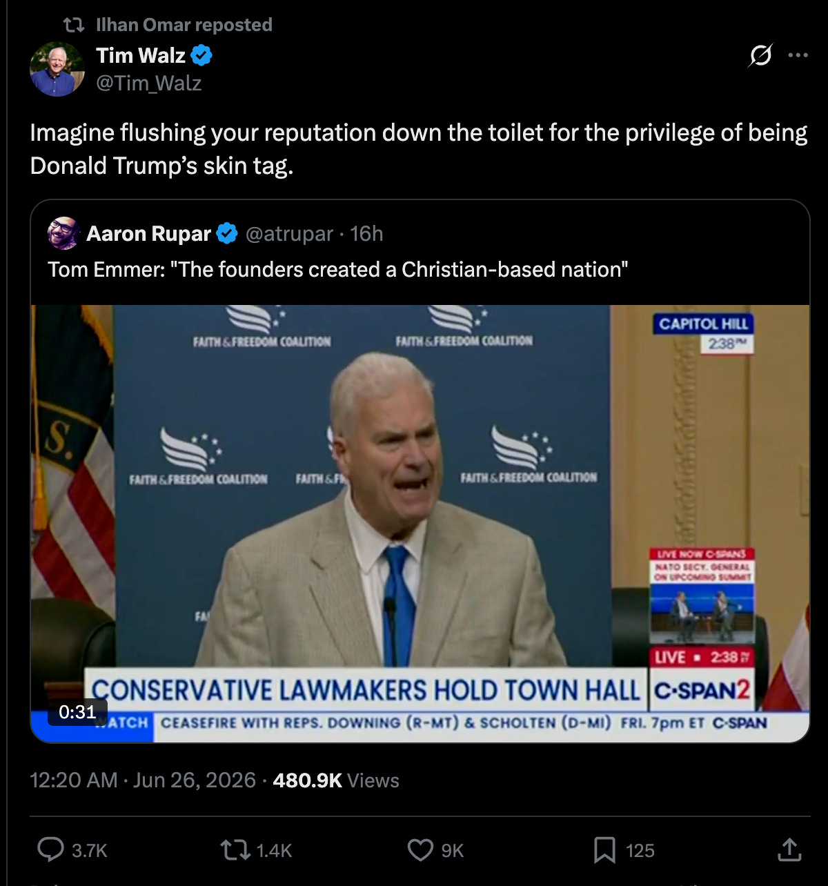 Walz: Imagine flushing your reputation down the toilet for the privilege of being Donald Trump’s skin tag.