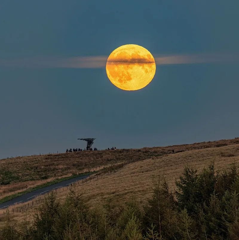 Image credits: The 18 September 2024 Harvest Moon dissected by cloud, captured by Lee Mansfield over the Singing Ringing Tree sculpture, Burnley, Lancashire, UK. The Singing Ringing Tree is a wind powered sound sculpture resembling a tree set in the landscape of the Pennine hill range overlooking Burnley, in Lancashire Image credits: The 18 September 2024 Harvest Moon dissected by cloud, captured by Lee Mansfield over the Singing Ringing Tree sculpture, Burnley, Lancashire, UK. The Singing Ringing Tree is a wind powered sound sculpture resembling a tree set in the landscape of the Pennine hill range overlooking Burnley, in Lancashire