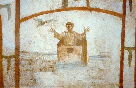 Images from the Vatican website of artwork preserved in the catacombs from the early centuries of Christianity.