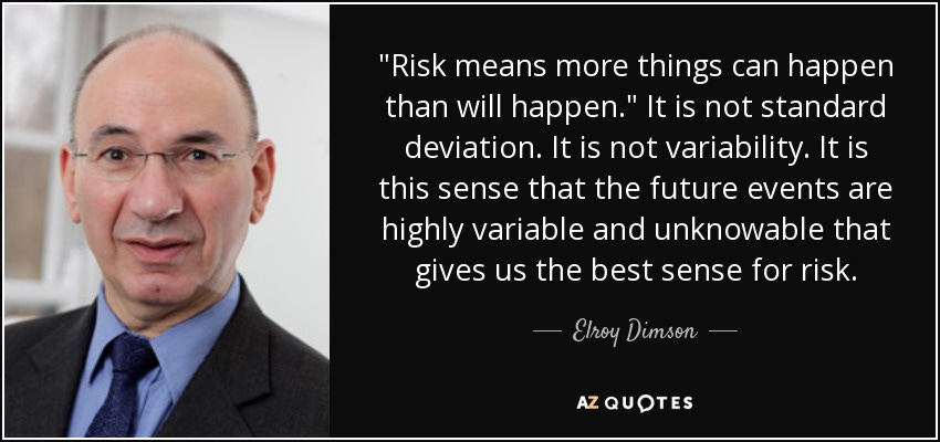 Elroy Dimson quote: "Risk means more things can happen than will happen...