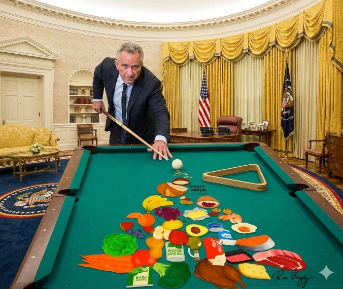 Robert Kennedy plays pool with a rack made up of his new Dietary Guidelines Food Pyramid. The setting is in the Oval Offfice. Robert Kennedy plays pool with a rack made up of his new Dietary Guidelines Food Pyramid. The setting is in the Oval Offfice.
