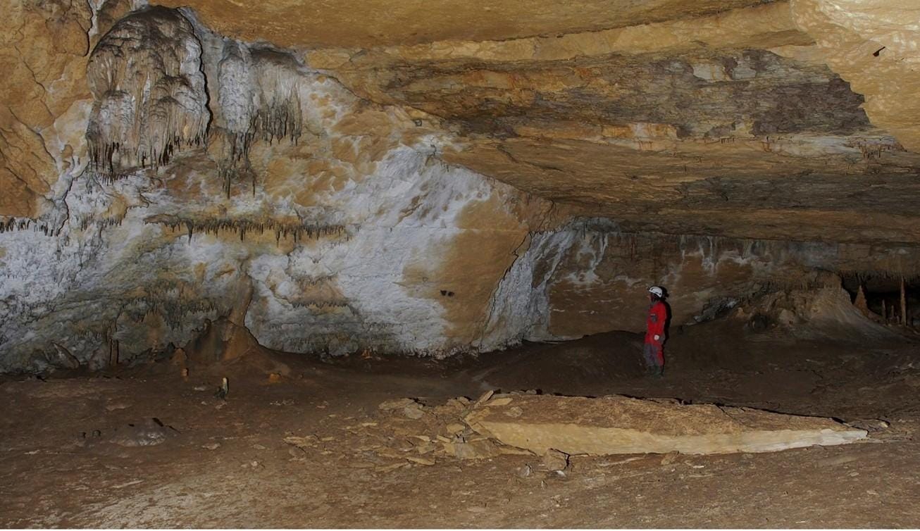 Interior view of the chamber, showing the black geometric figures near the centre of the photograph