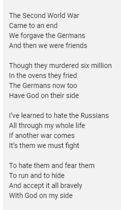 Lyrics from Dylan's God on our side. Learned to hate the Russians