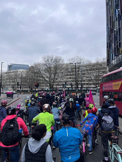 Pictures of the Kiddical mass ride including going over Westminster bridge