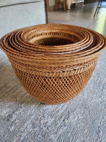 Vintage Chinese Woven Rattan Nesting Baskets Set Of 8  - Picture 1 of 13