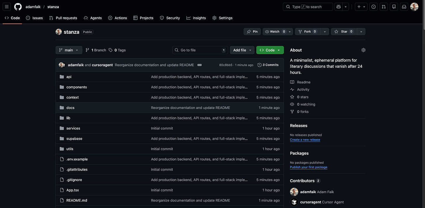 The GitHub web interface shows the stanza repository containing the newly pushed code folders and files. The GitHub web interface shows the stanza repository containing the newly pushed code folders and files.