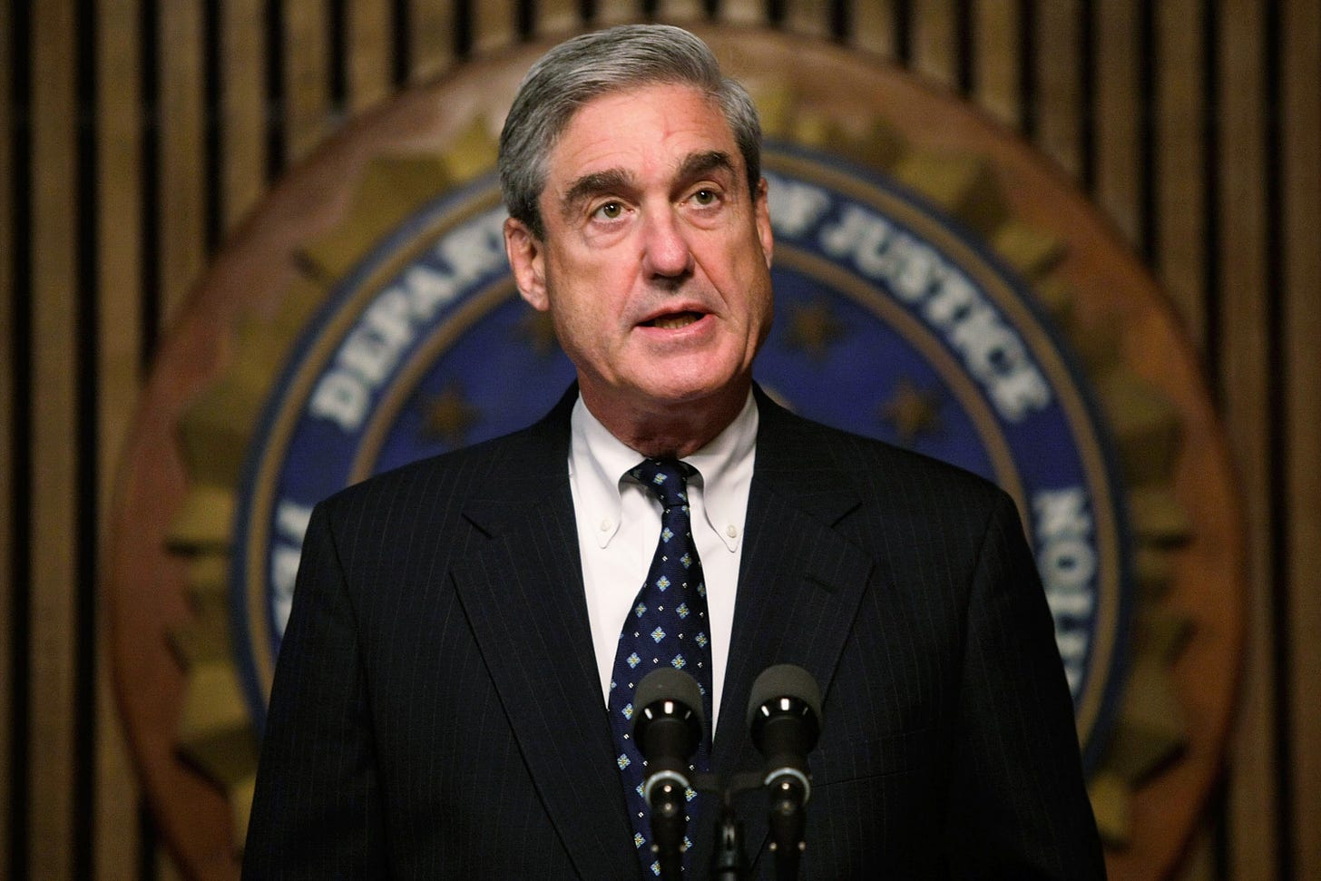 Robert Mueller speaks during a news conference at the FBI headquarters. 