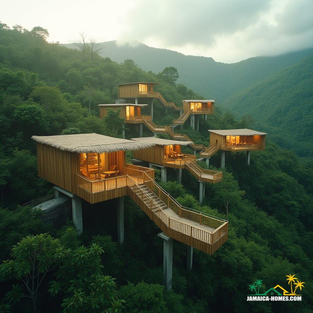 Bamboo home on hill in Jamaica
