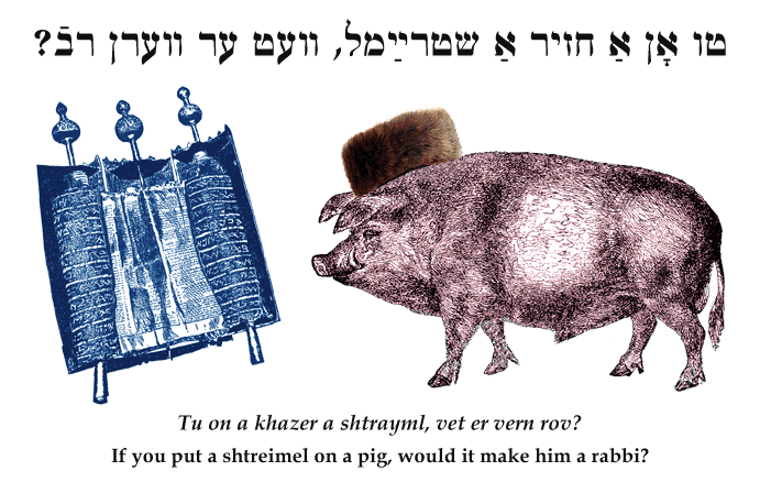 Yiddish: If you put a shtreimel on a pig, would it make him a rabbi? Yiddish: If you put a shtreimel on a pig, would it make him a rabbi?