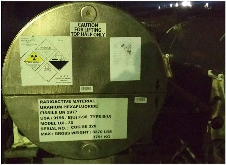 Uranium hexafluoride transportation containers.