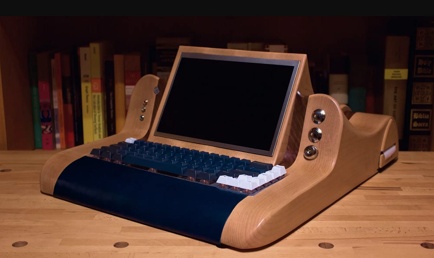 Custom built computer with smooth wood and raised keys. It's something of the future and past. Custom built computer with smooth wood and raised keys. It's something of the future and past.