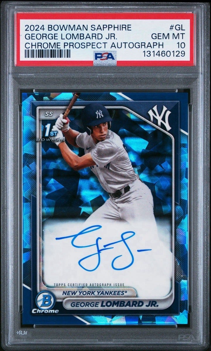 2024 Bowman Sapphire Edition - George Lombard Jr 1st Auto PSA 10 NY Yankees 2024 Bowman Sapphire Edition - George Lombard Jr 1st Auto PSA 10 NY Yankees