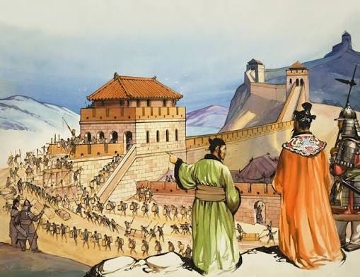 Der Bau der Chinesischen Mauer von Angus McBride: Kunstdruck