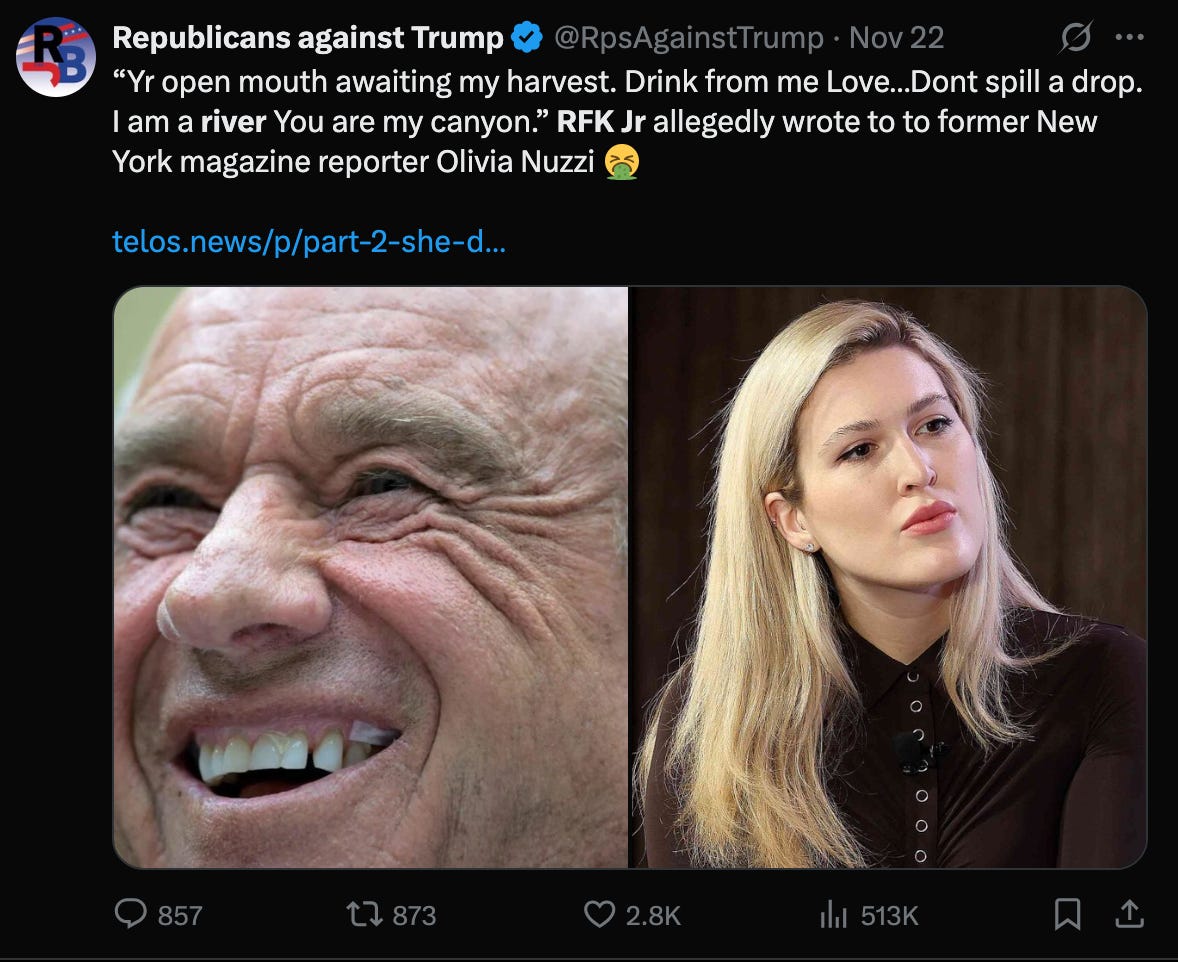 “Yr Open Mouth Awaiting My Harvest” — RFK Jr, Olivia Nuzzi, Ryan Lizza ...