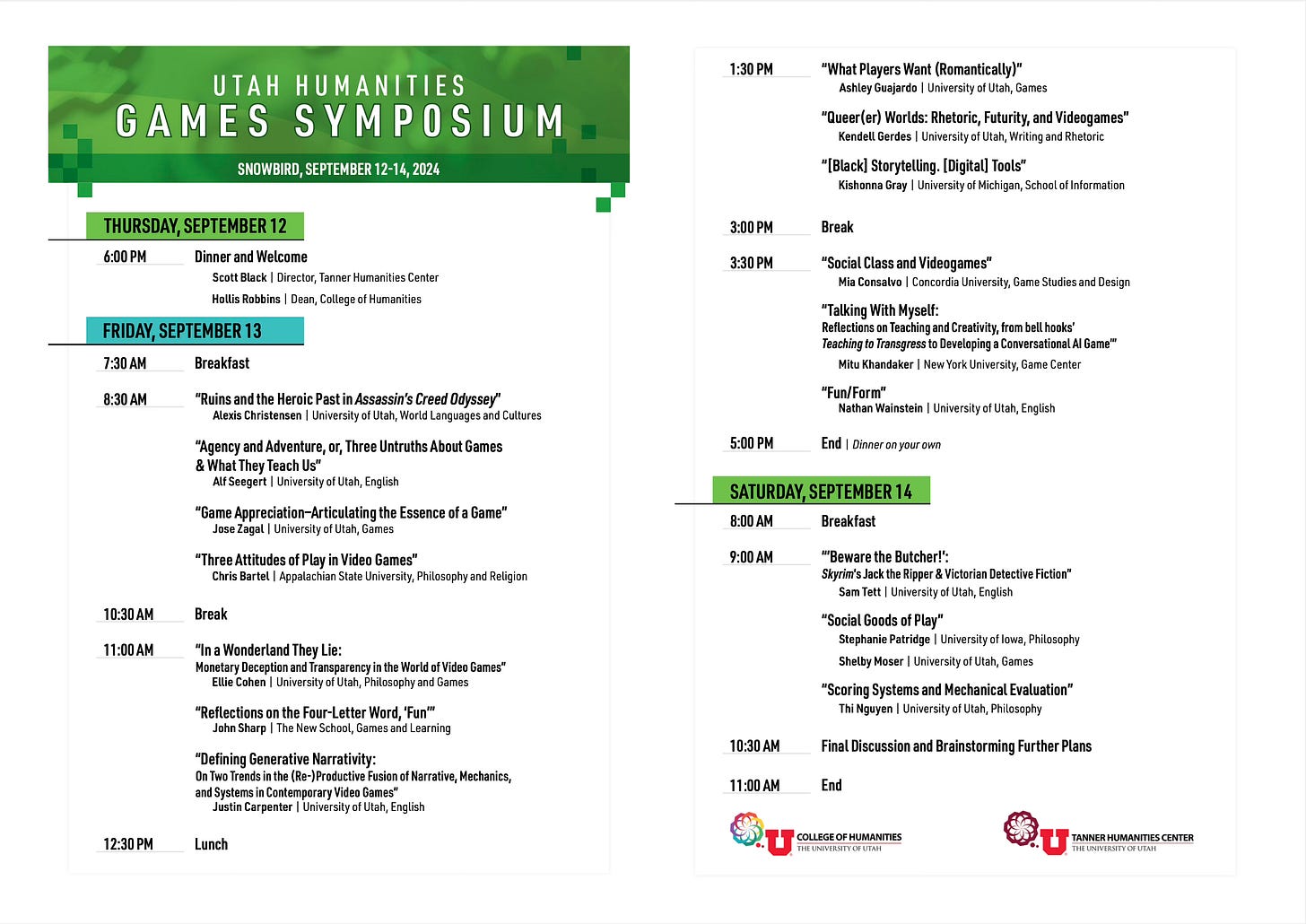 Games Humanities Symposium program