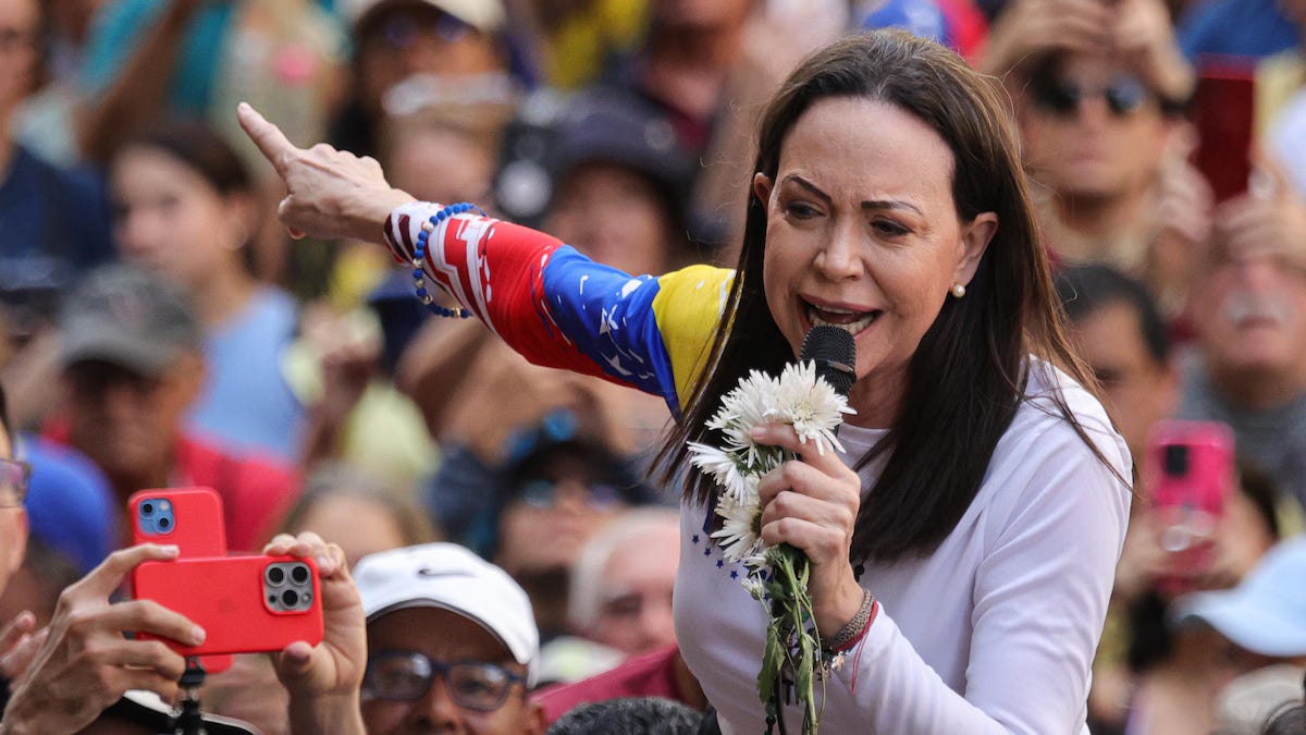 A photo of María Corina Machado. A photo of María Corina Machado.
