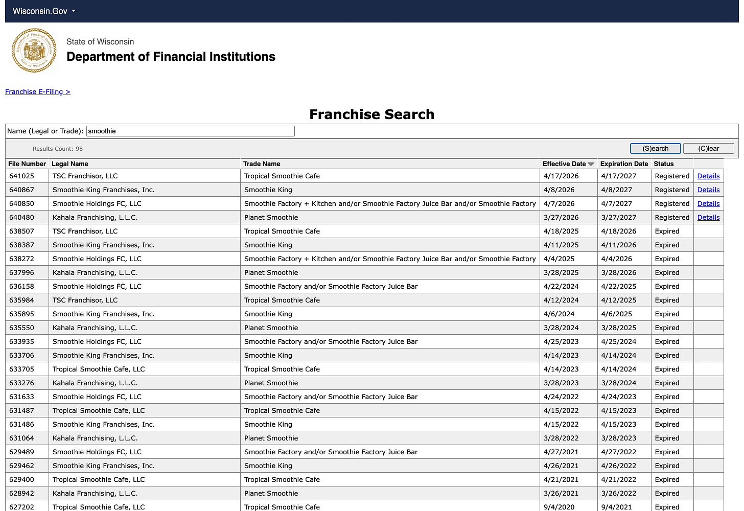 Where it lives: Wisconsin DFI's public franchise search — every registration, file number, and status, free Where it lives: Wisconsin DFI's public franchise search — every registration, file number, and status, free