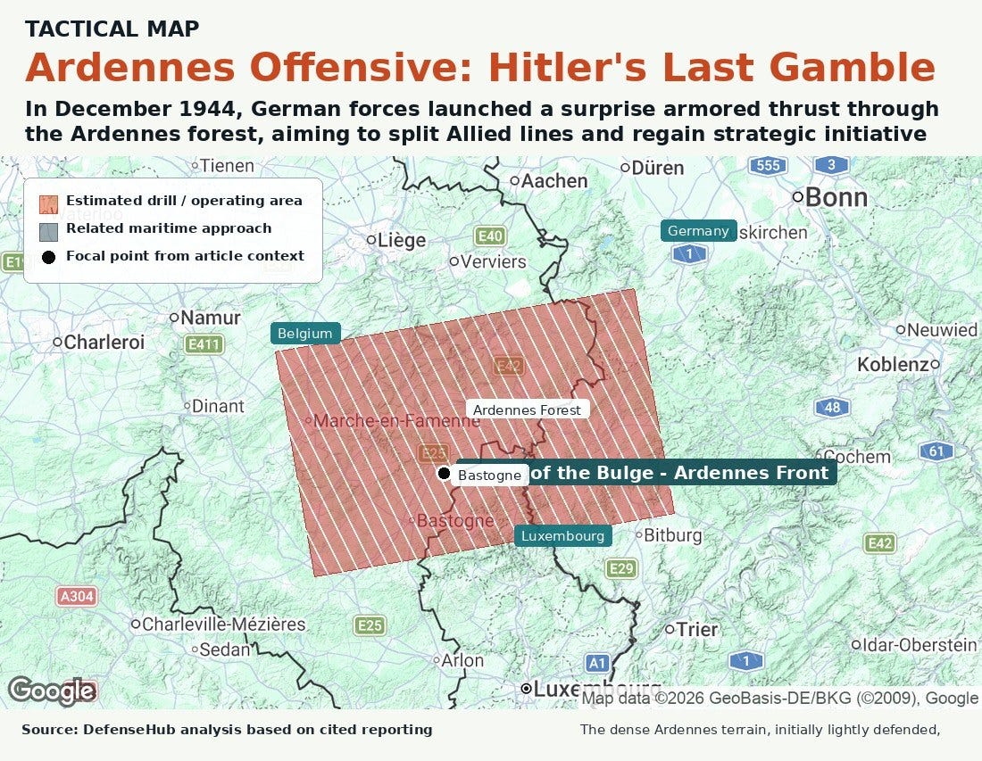 The dense Ardennes terrain, initially lightly defended, allowed for a deep German penetration, creating the infamous 'bulge' in Allied lines.
