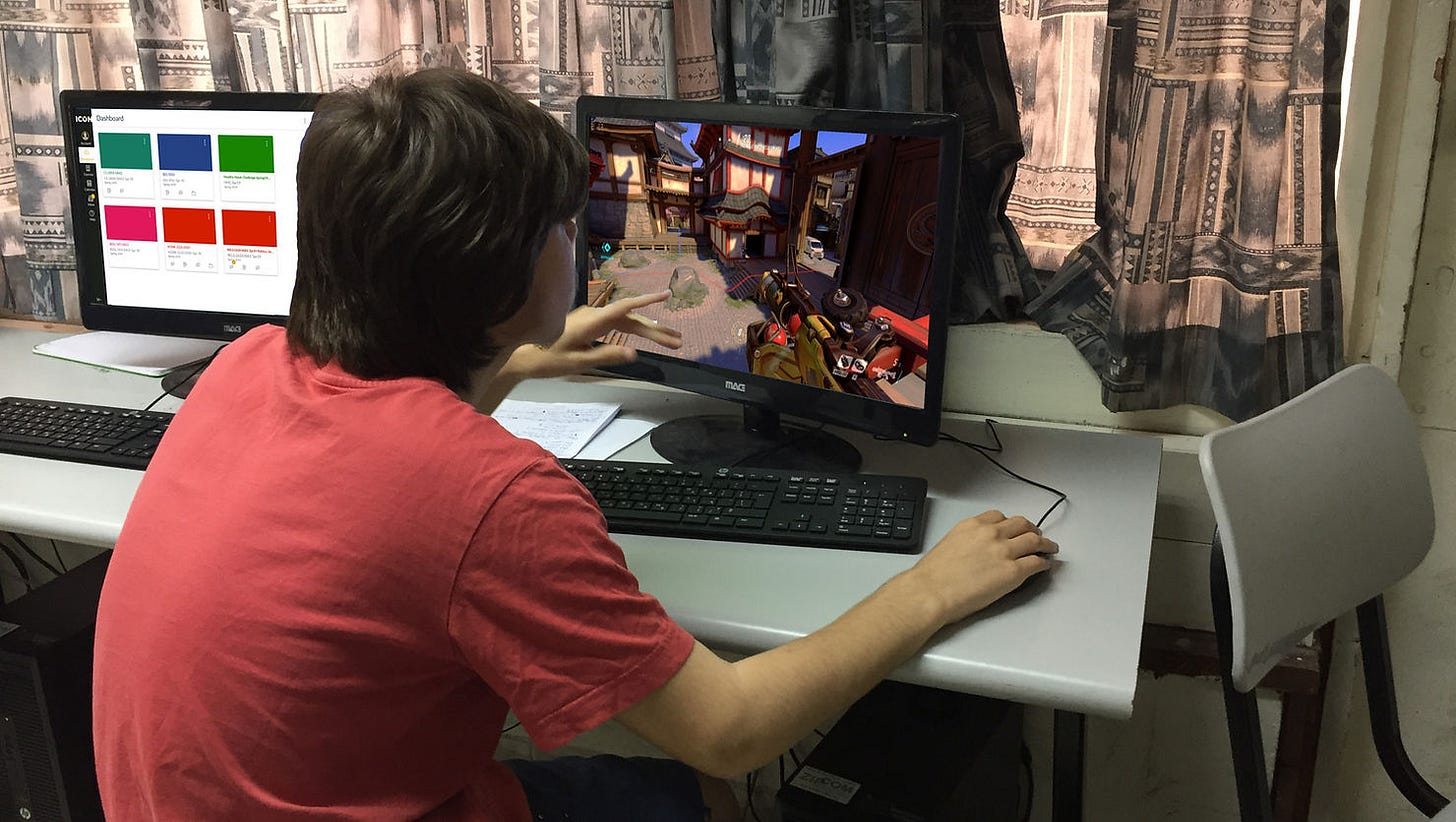 gamer hunched over