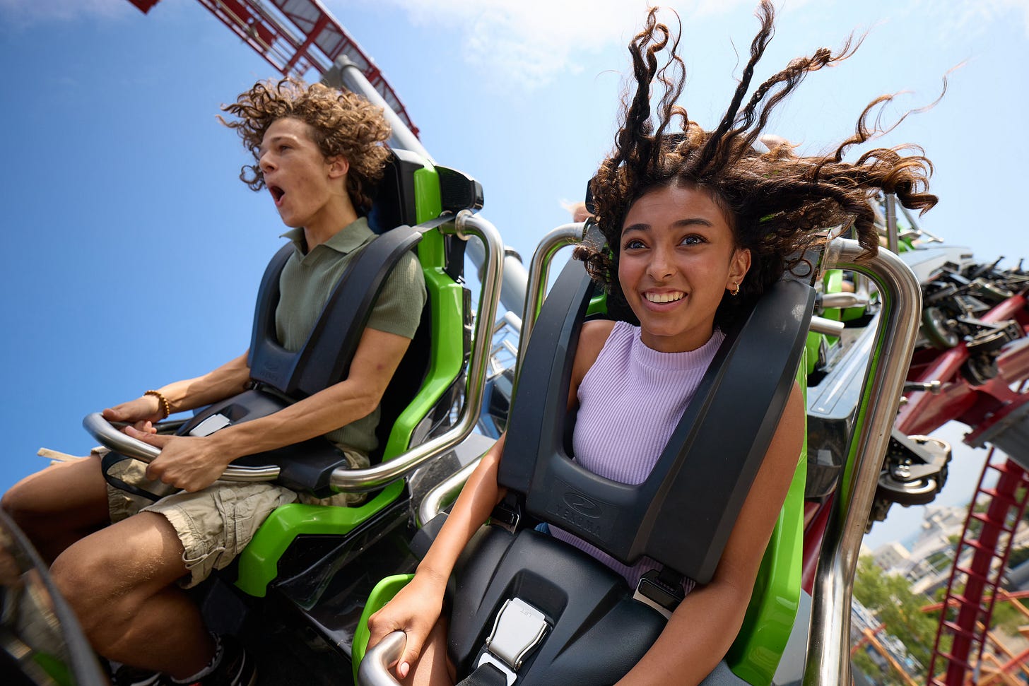 Airtime on Siren's Curse tilt coaster