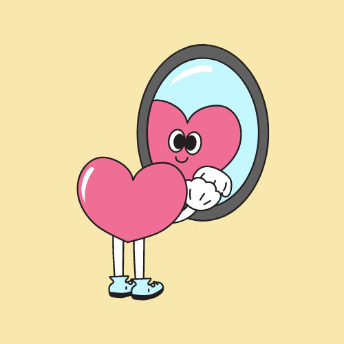 A heart emoji staring at its reflection in the mirror