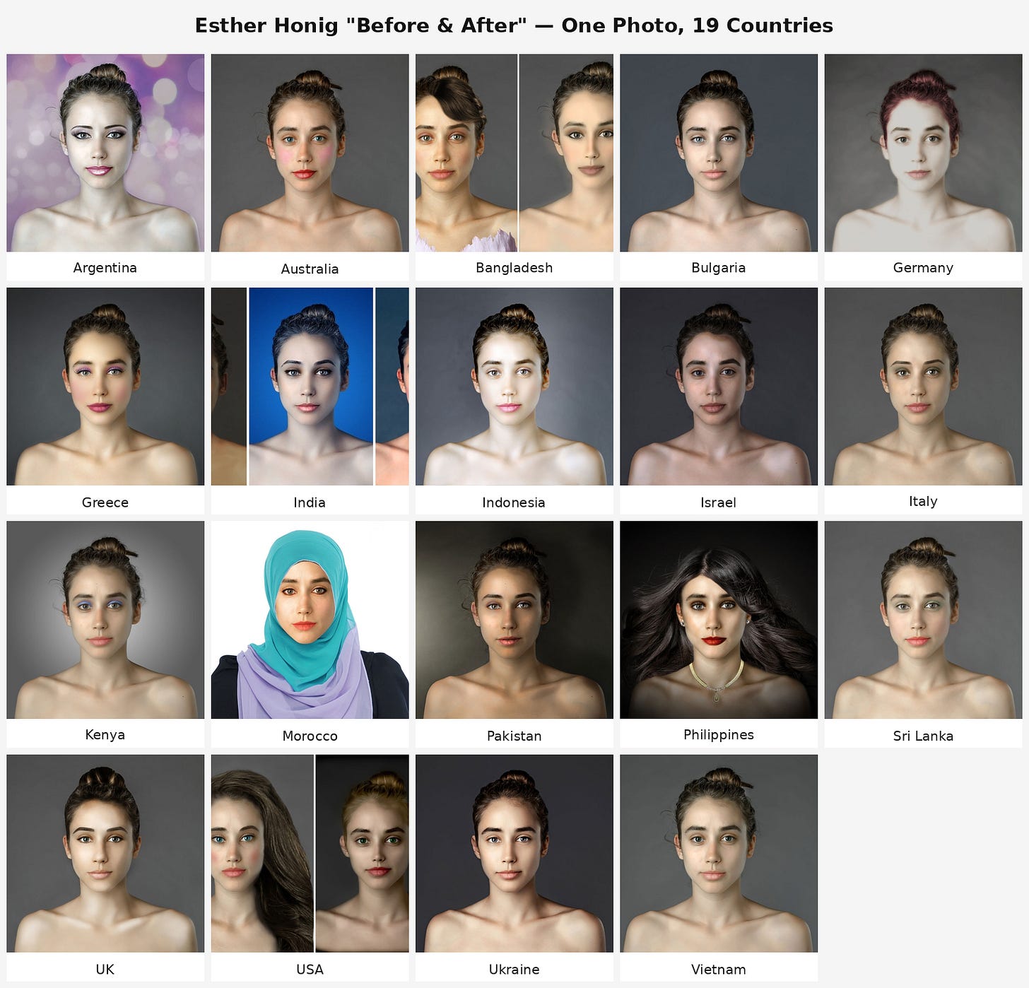 Esther Honig Before and After — One Photo, 19 Countries