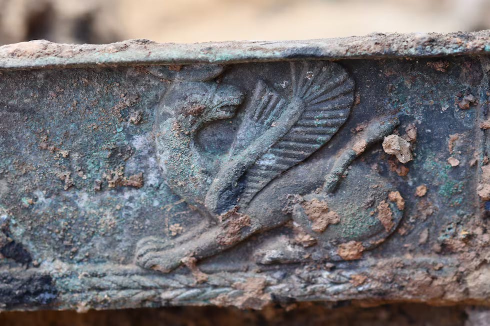 Detail of a griffin on the bronze ritual cart from Turuñuelo de Guareña. Credit: IAM-CSIC.