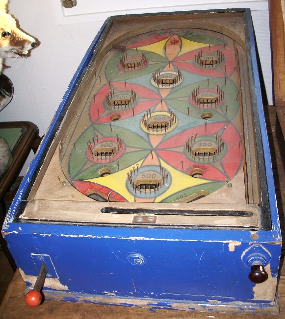 Viejo Pinball mecanico sin Flippers. Wikimedia Commons.