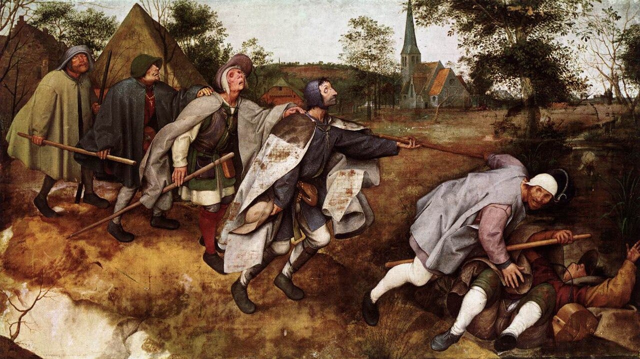 Six blind men falling