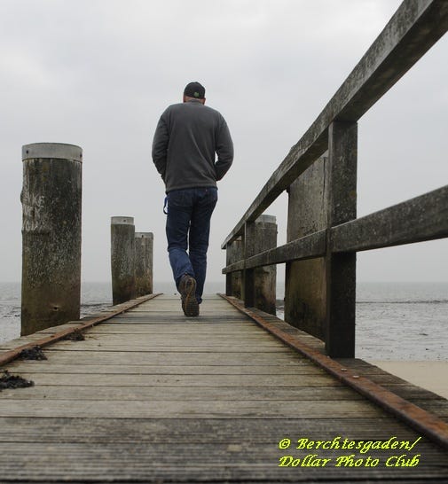 Man on Boardwalk, depression, PTSD,veteran Man on Boardwalk, depression, PTSD,veteran