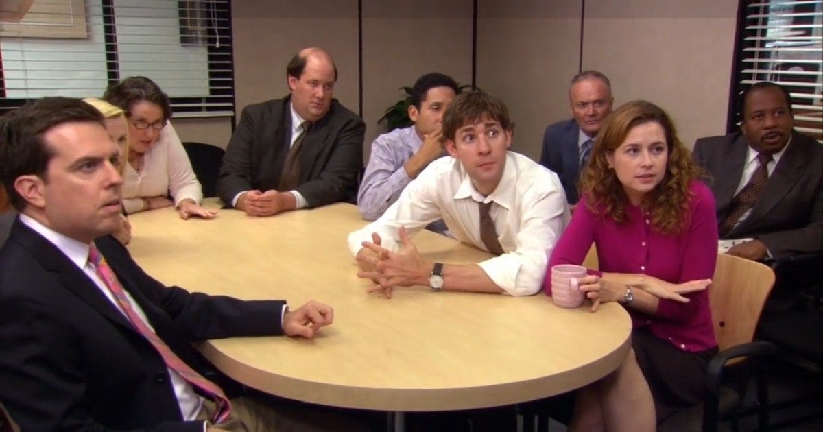 This 'Office' Theory About The Dunder Mifflin Conference Room Will Blow Your  Mind | There is no theory. The big heavy table is in some episodes, and not  in others. It would