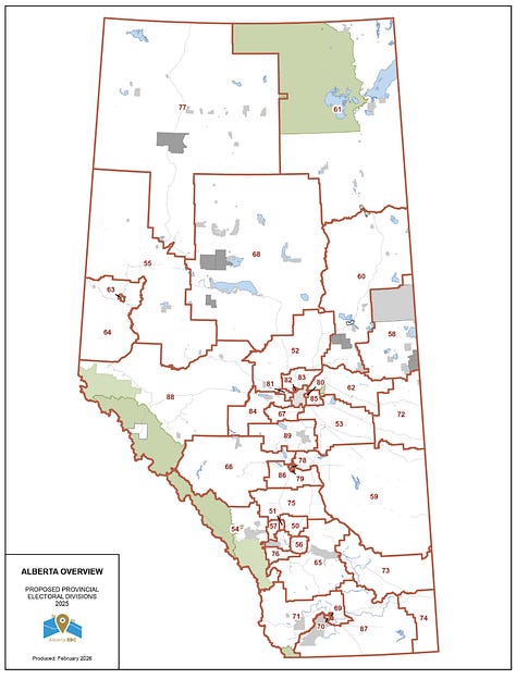 The Alberta, Calgary and Edmonton maps endorsed by the majority of the Electoral Boundaries Commission.